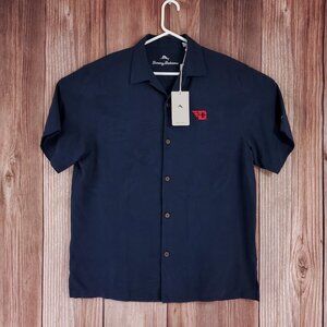 NWT Tommy Bahama Dayton Flyers Mens Large Silk Floral Hawaiian Shirt Navy Blue